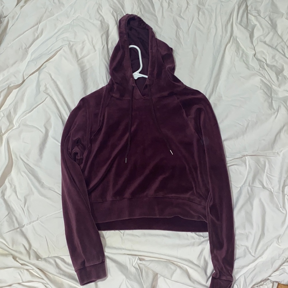 Medium Forever 21 Velvet Maroon Cropped Sweater With Hood